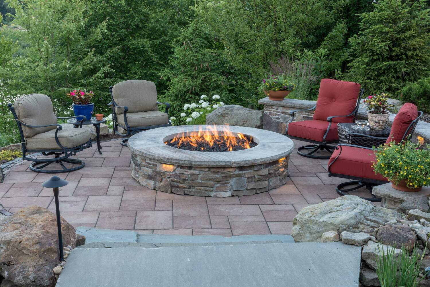 Backyard fire pit in Pepper Pike, OH designed for roasting marshmallows and evening cocktails