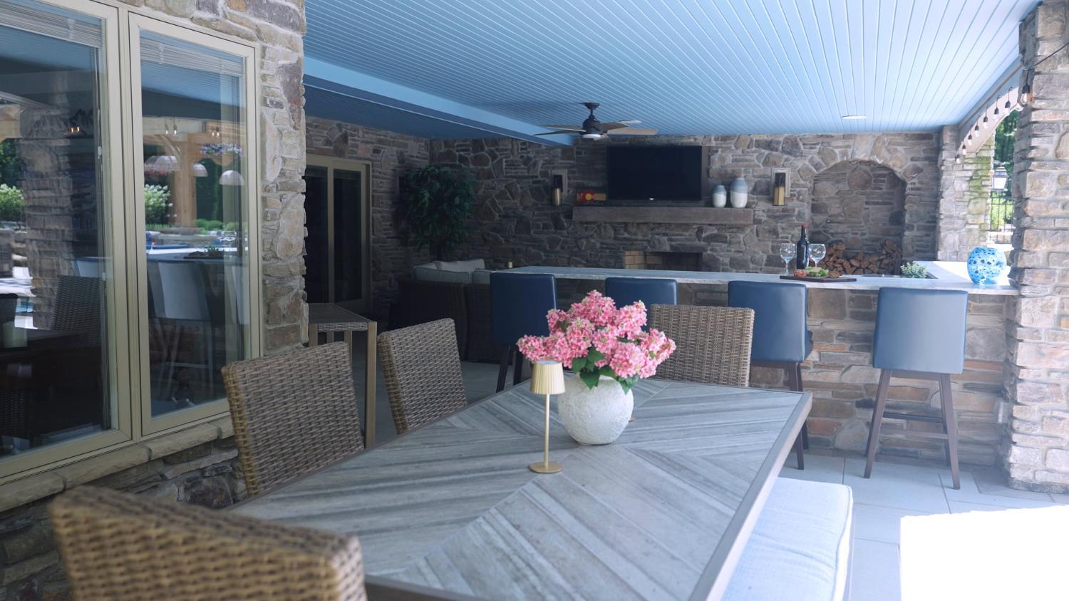Covered bar and entertainment area in a Northeast Ohio outdoor space