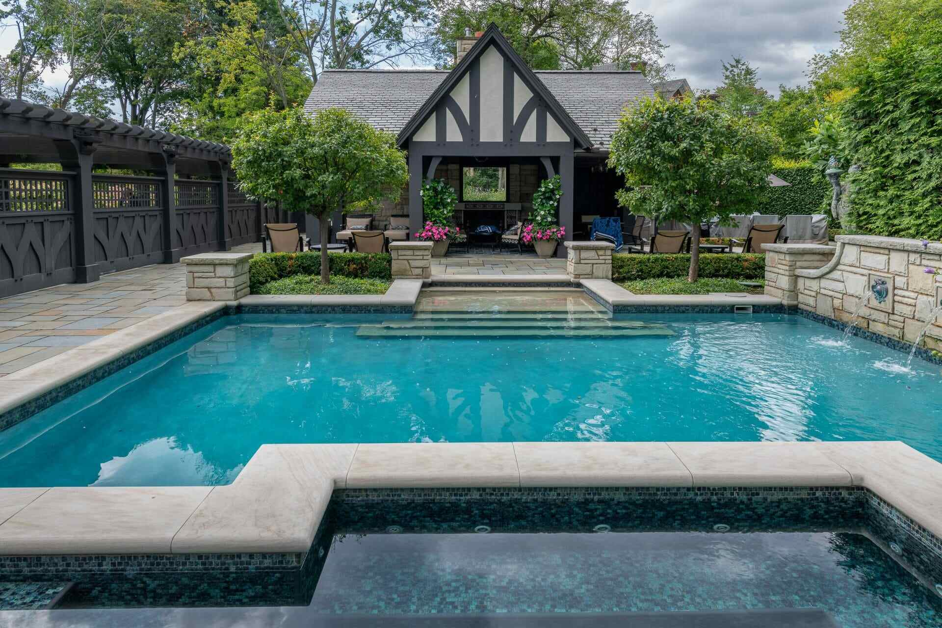 Expansive backyard with a custom pavilion and spa-style pool in Hudson, OH.-1 Expansive backyard with a custom pavilion and spa-style pool in Hudson, OH.-1