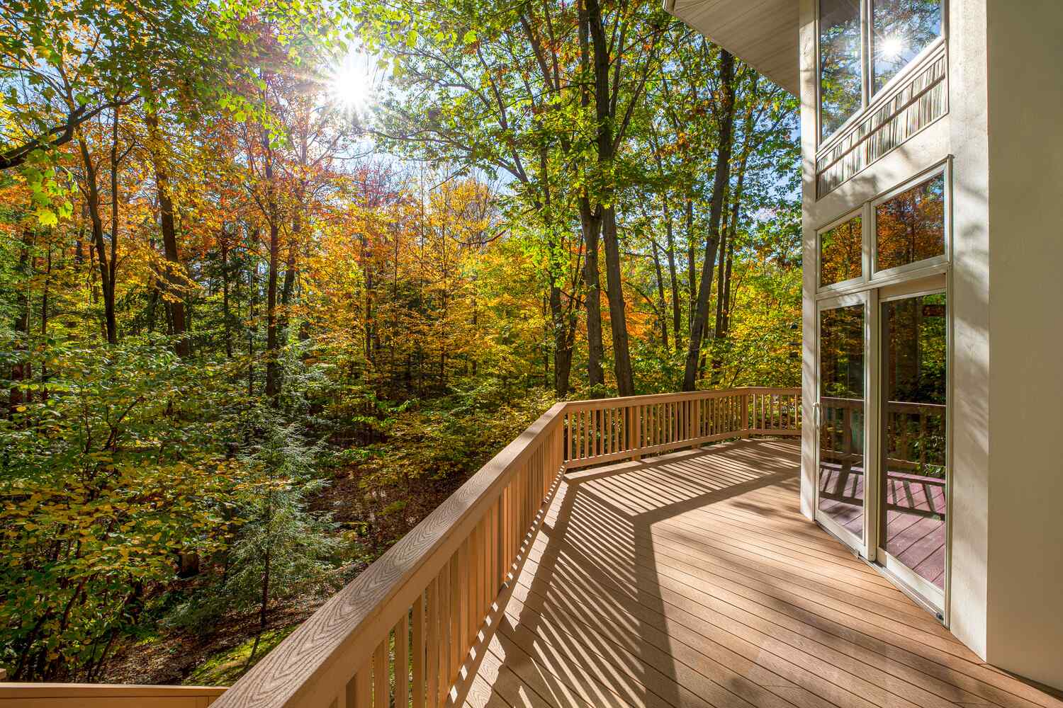 Elevated natural wood deck overlooking landscape in Auburn Township, OH