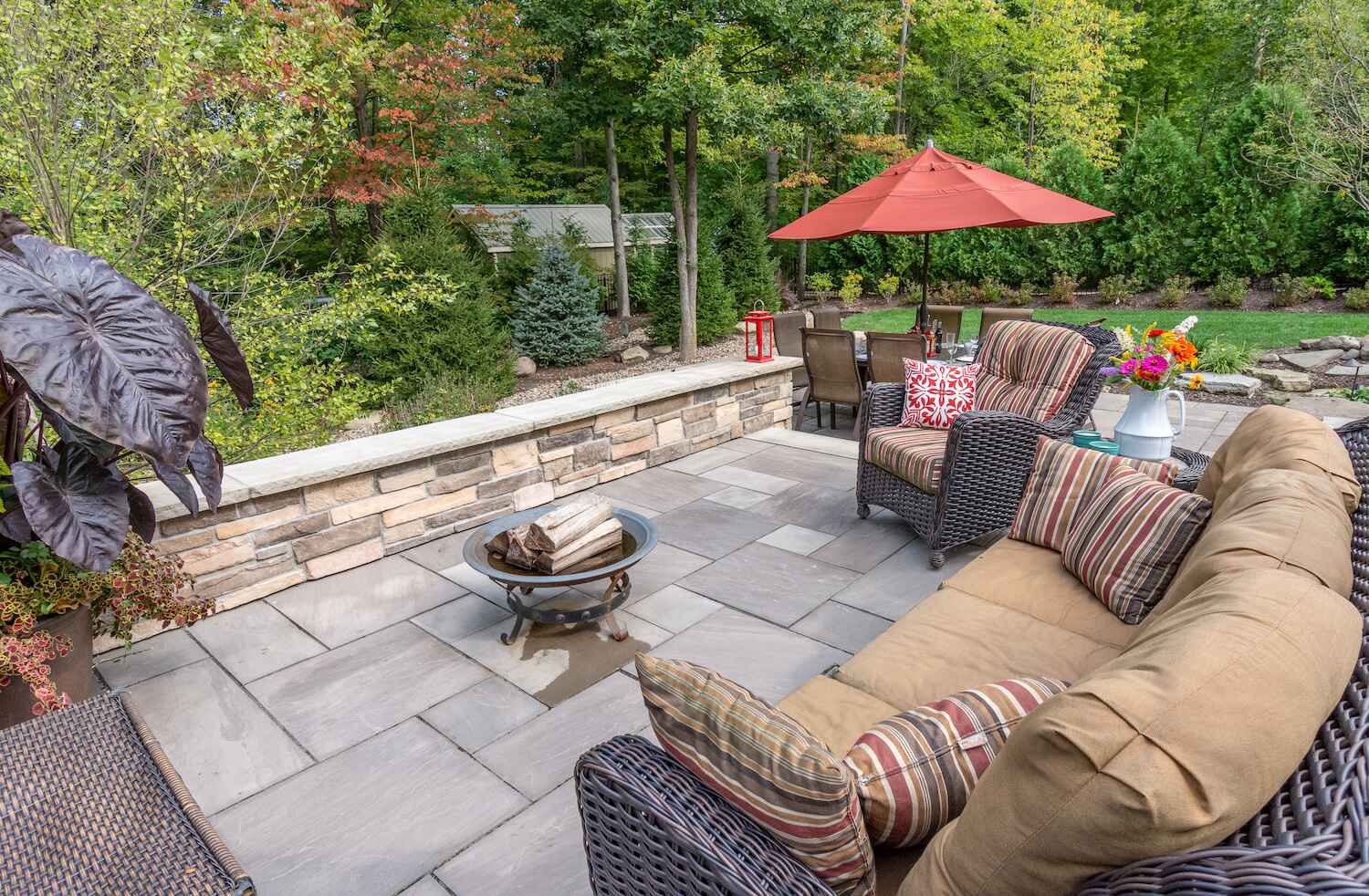 Landscape retaining wall in Pepper Pike, OH creating a terraced outdoor space.