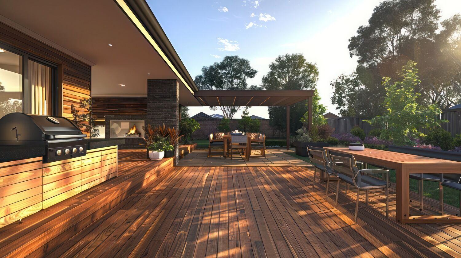 Spacious entertainment deck with lighting in South Russell, OH