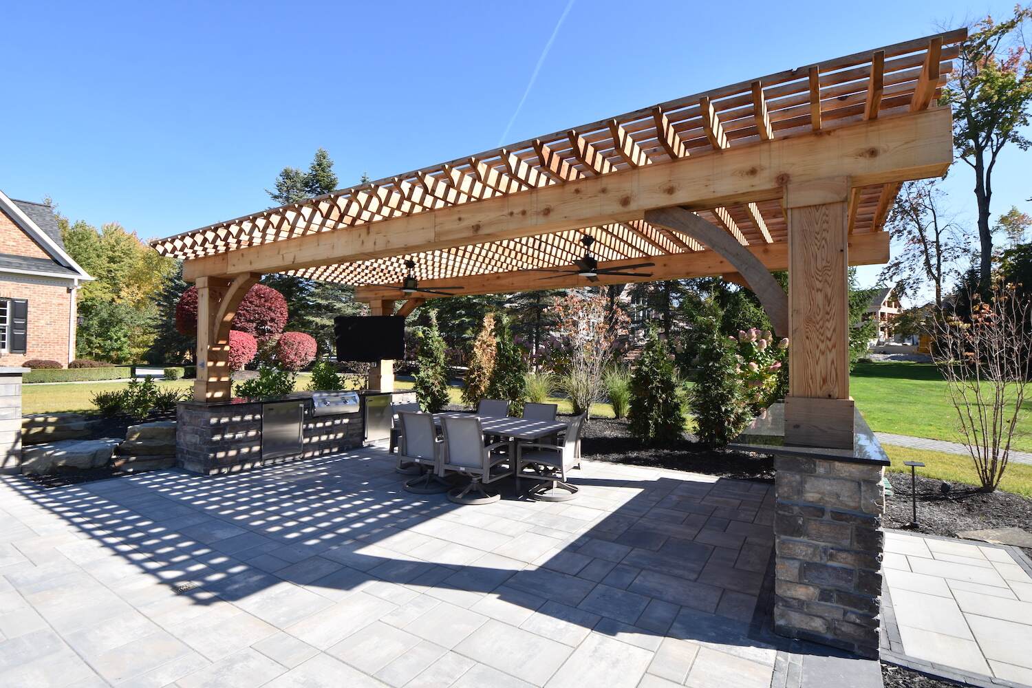 Luxury pergola in Bainbridge, OH enhancing a backyard patio with elegant design