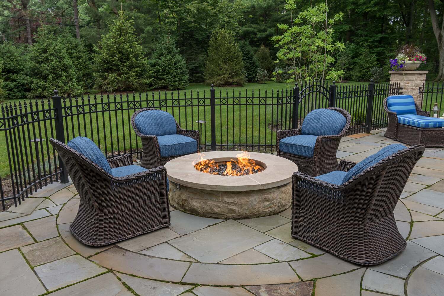 Custom fire pit installation in Bainbridge, OH for an inviting backyard atmosphere
