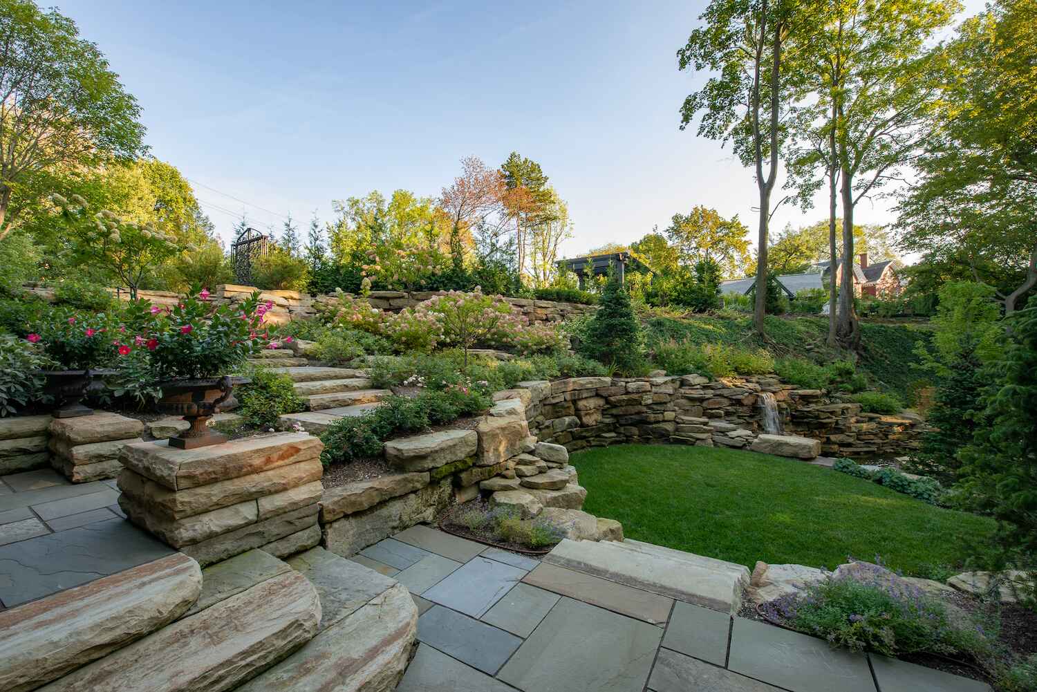 Retaining wall installation in Orange, OH for improved drainage and landscape design.
