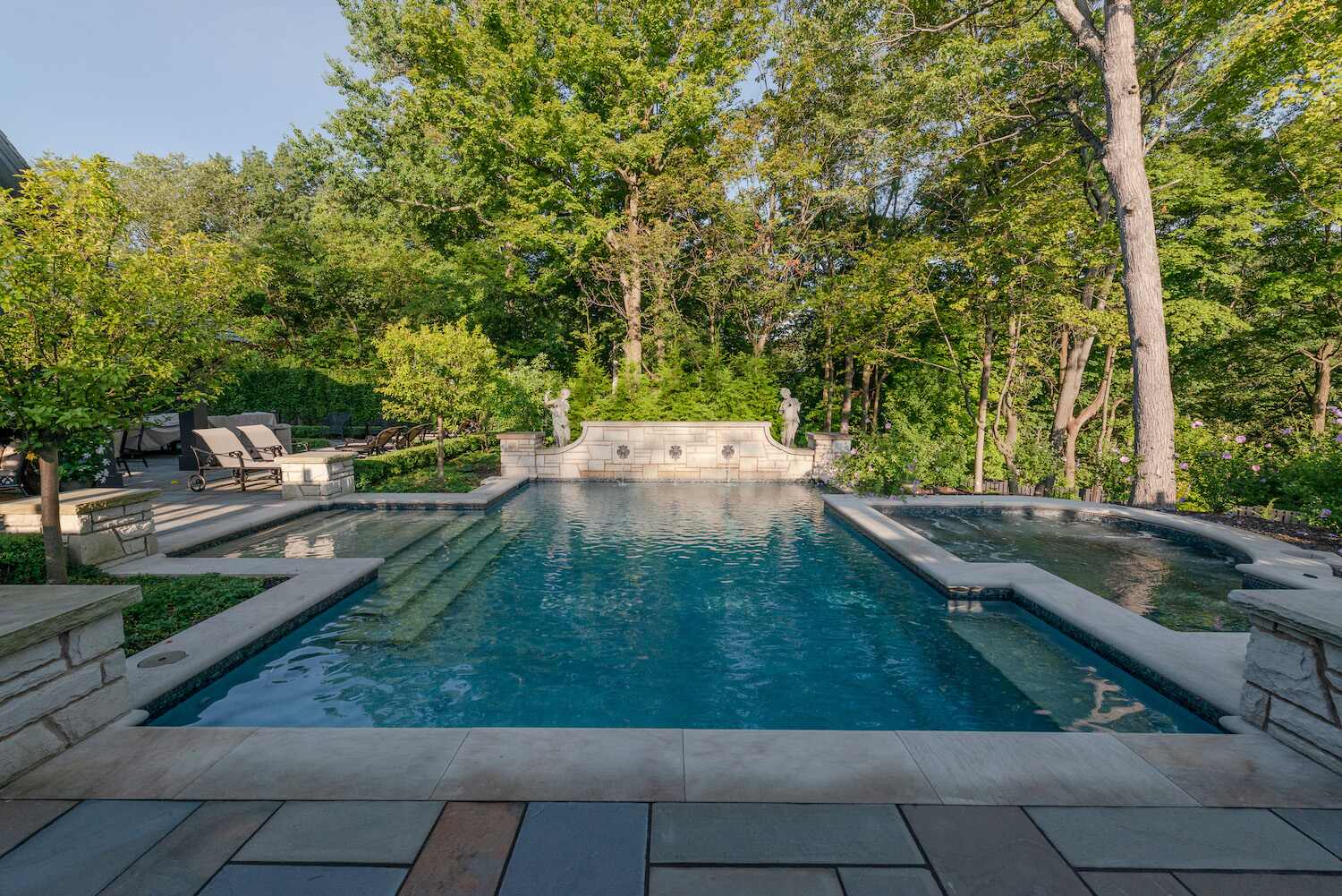Fiberglass pool installation in Novelty, OH with custom landscaping